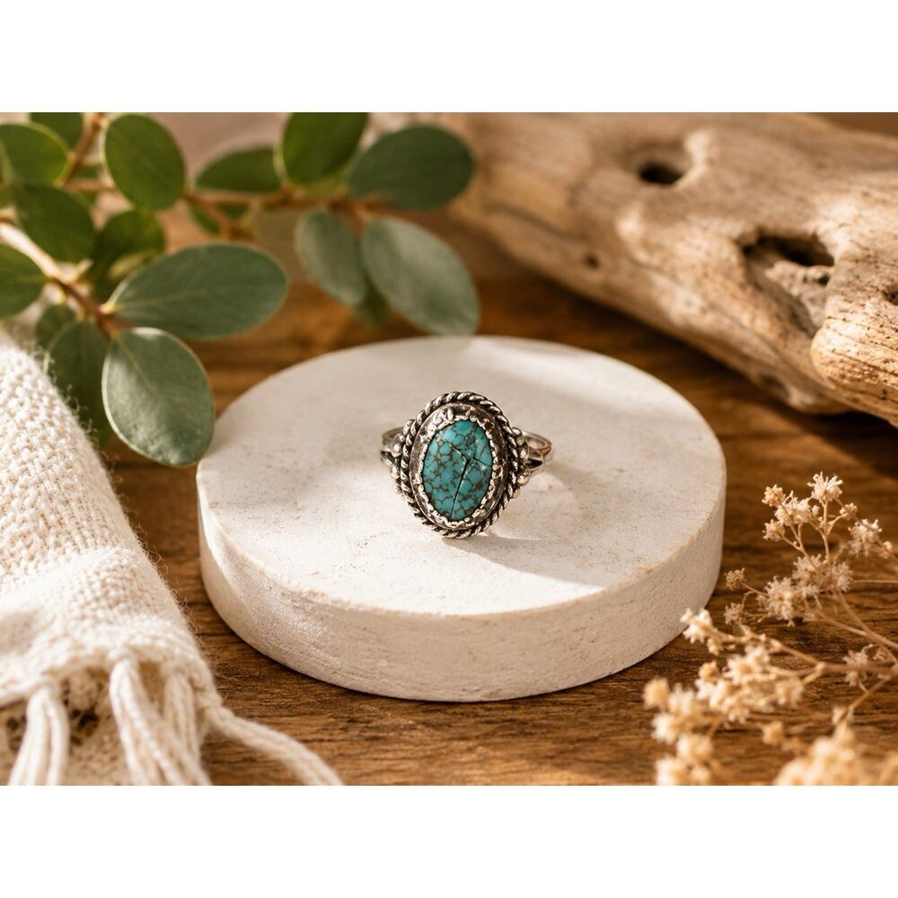 Vintage Handmade Sterling Silver Turquoise Ring Southwestern Style Size 5